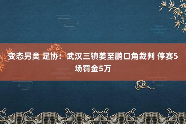 变态另类 足协：武汉三镇姜至鹏口角裁判 停赛5场罚金5万